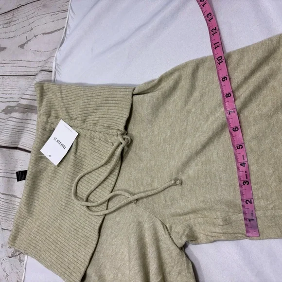 NWOT Forever 21 Avocado Green Tan Wide Leg Ruched Drawstring Fold over Pants - Picture 8 of 10